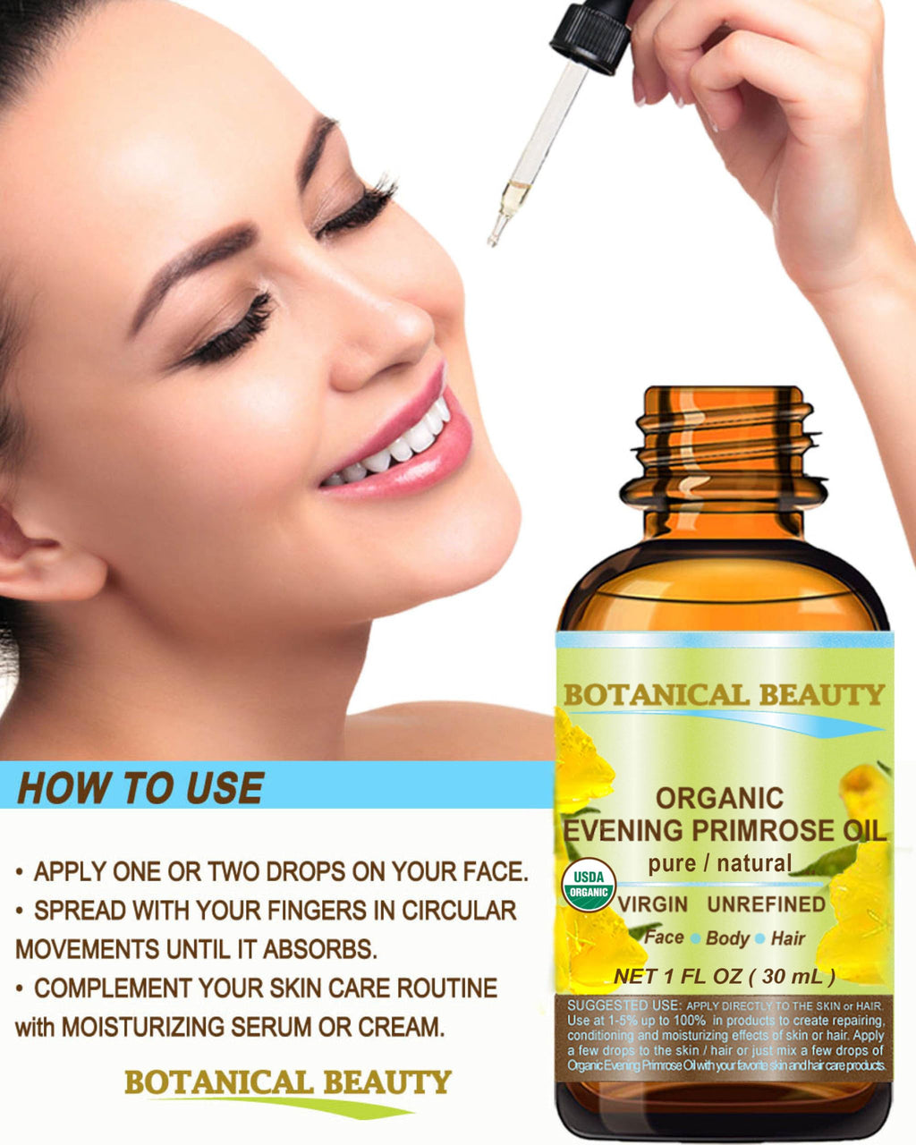Botanical Beauty Evening Primrose Oil 100% Pure Organic Cold-Pressed Carrier Oil