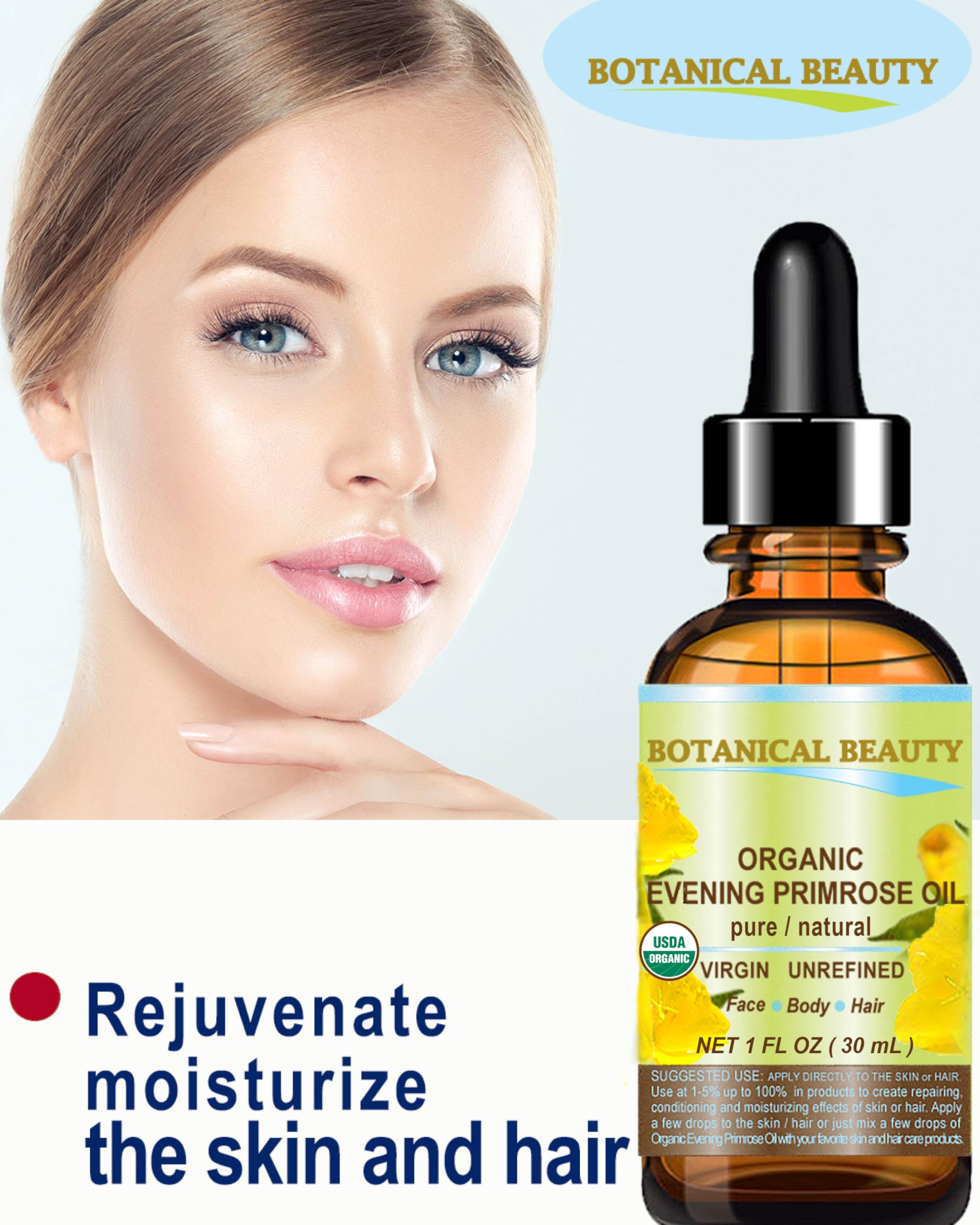 Botanical Beauty Evening Primrose Oil – 100% Pure Organic Cold-Pressed Carrier Oil 0.5 oz
