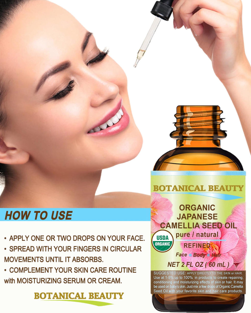 Botanical Beauty Japanese Camellia Seed Oil – Pure, Hypoallergenic Carrier Oil (1 oz)