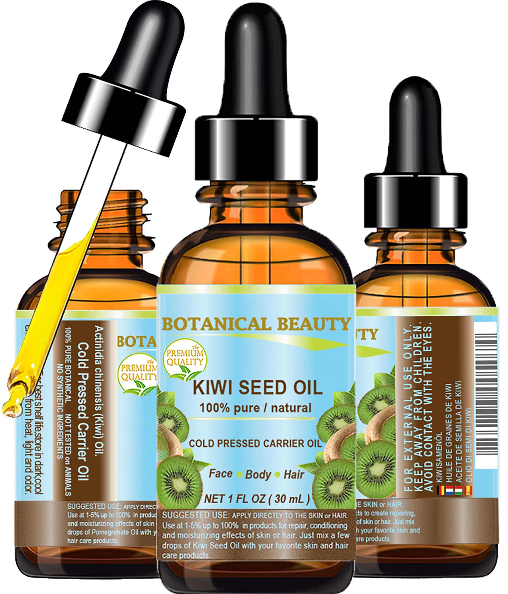 Botanical Beauty Kiwi Seed Oil – 100% Pure Virgin Cold-Pressed Carrier Oil for Face, Skin, Hair | 1 Fl Oz