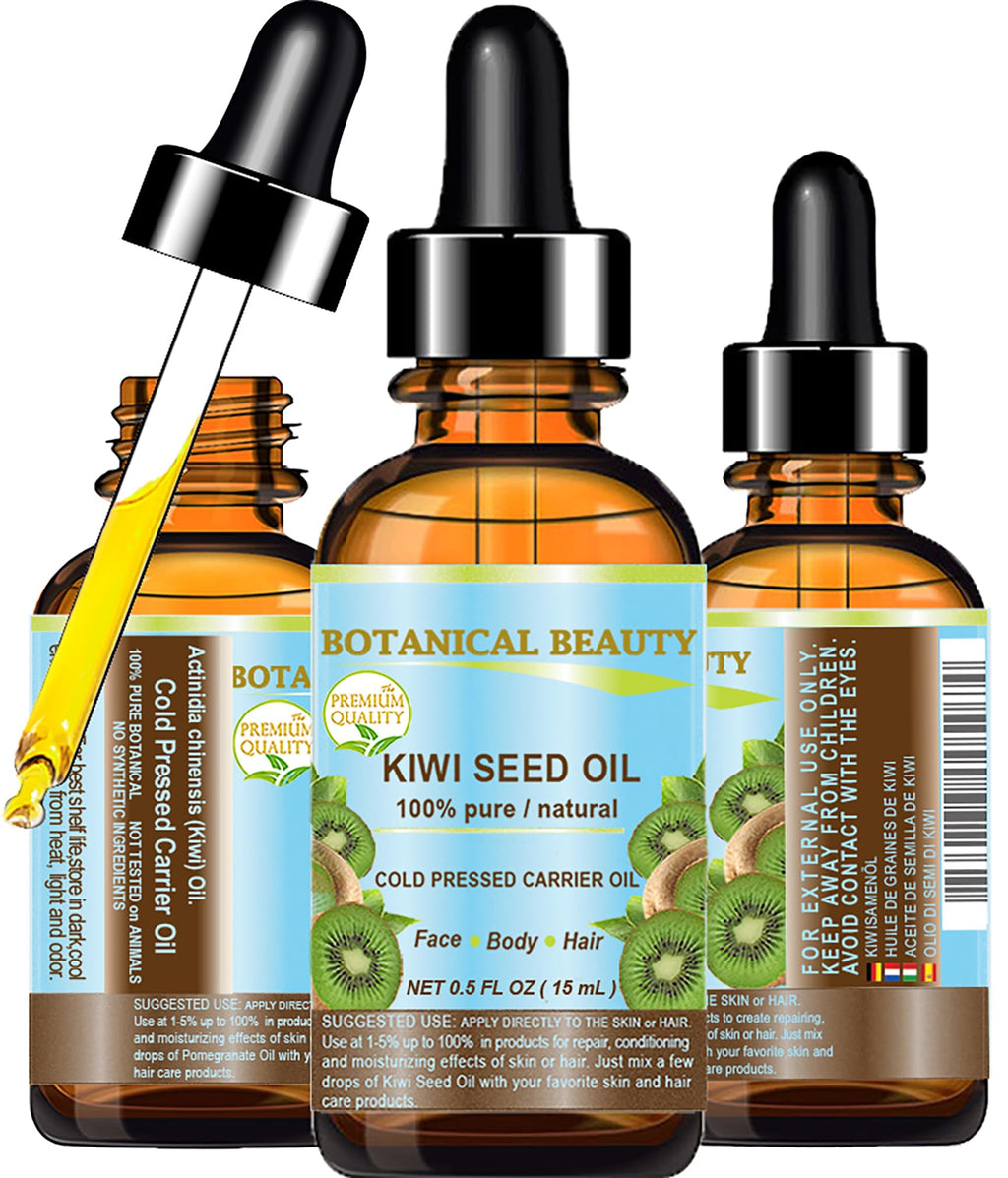 Botanical Beauty Kiwi Seed Oil – 100% Pure Cold-Pressed Carrier Oil for Face, Skin, Hair, Nails (0.5 oz)