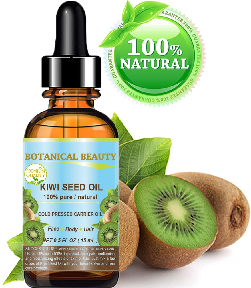 Botanical Beauty Kiwi Seed Oil – 100% Pure Cold-Pressed Carrier Oil for Face, Skin, Hair, Nails (0.5 oz)