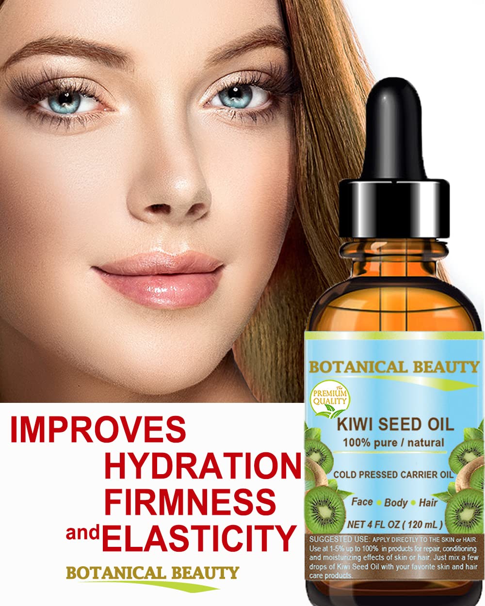Botanical Beauty Kiwi Seed Oil – 100% Pure Virgin Cold-Pressed Carrier Oil for Face, Skin, Hair | 1 Fl Oz