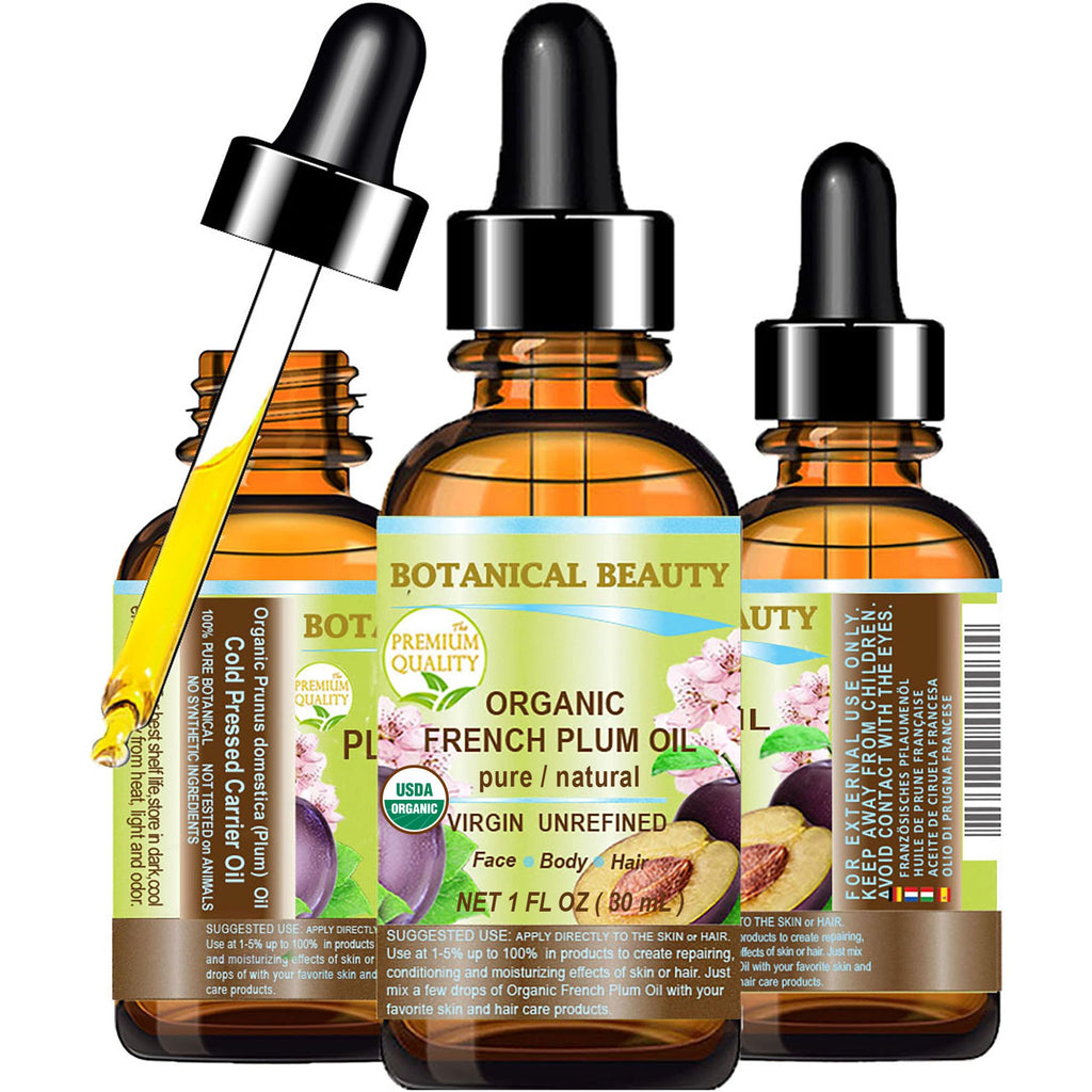 Botanical Beauty Organic French Plum Oil — 100% Pure, Cold-Pressed Carrier Oil for Face, Skin & Hair