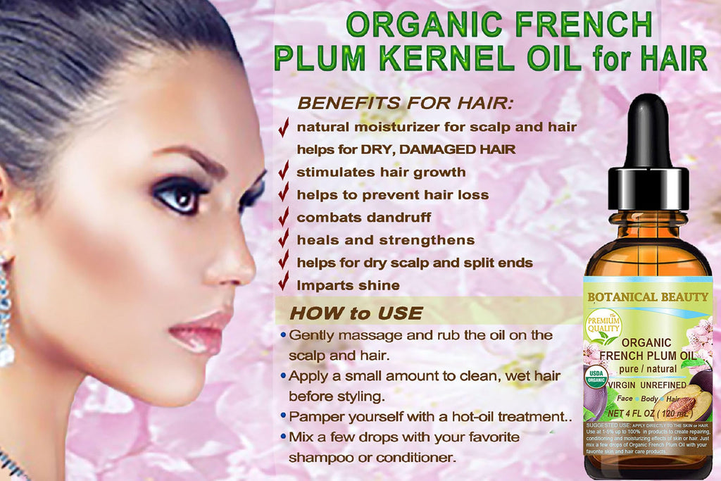 Botanical Beauty Organic French Plum Oil – 100% Pure Virgin Cold-Pressed Carrier Oil (2 fl oz) for Face, Skin, Hair