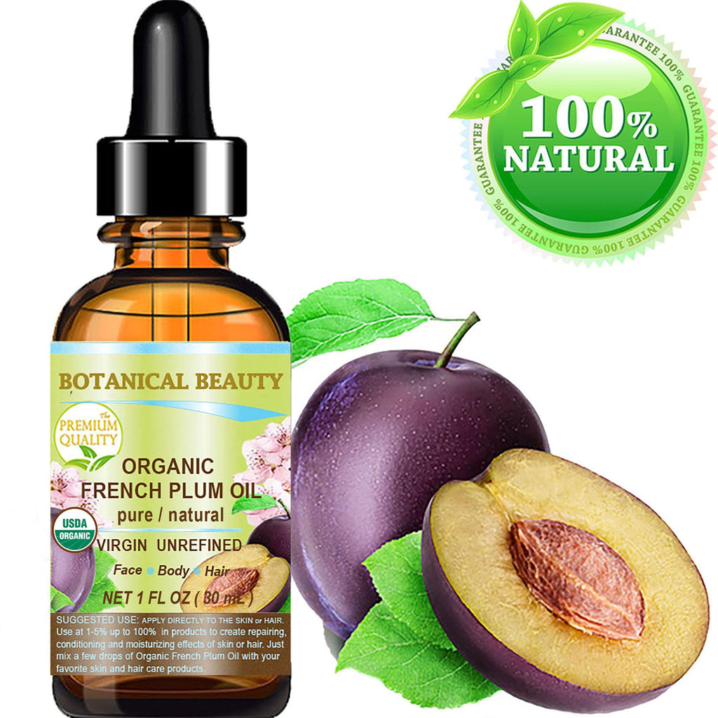 Botanical Beauty Organic French Plum Oil — 100% Pure, Cold-Pressed Carrier Oil for Face, Skin & Hair