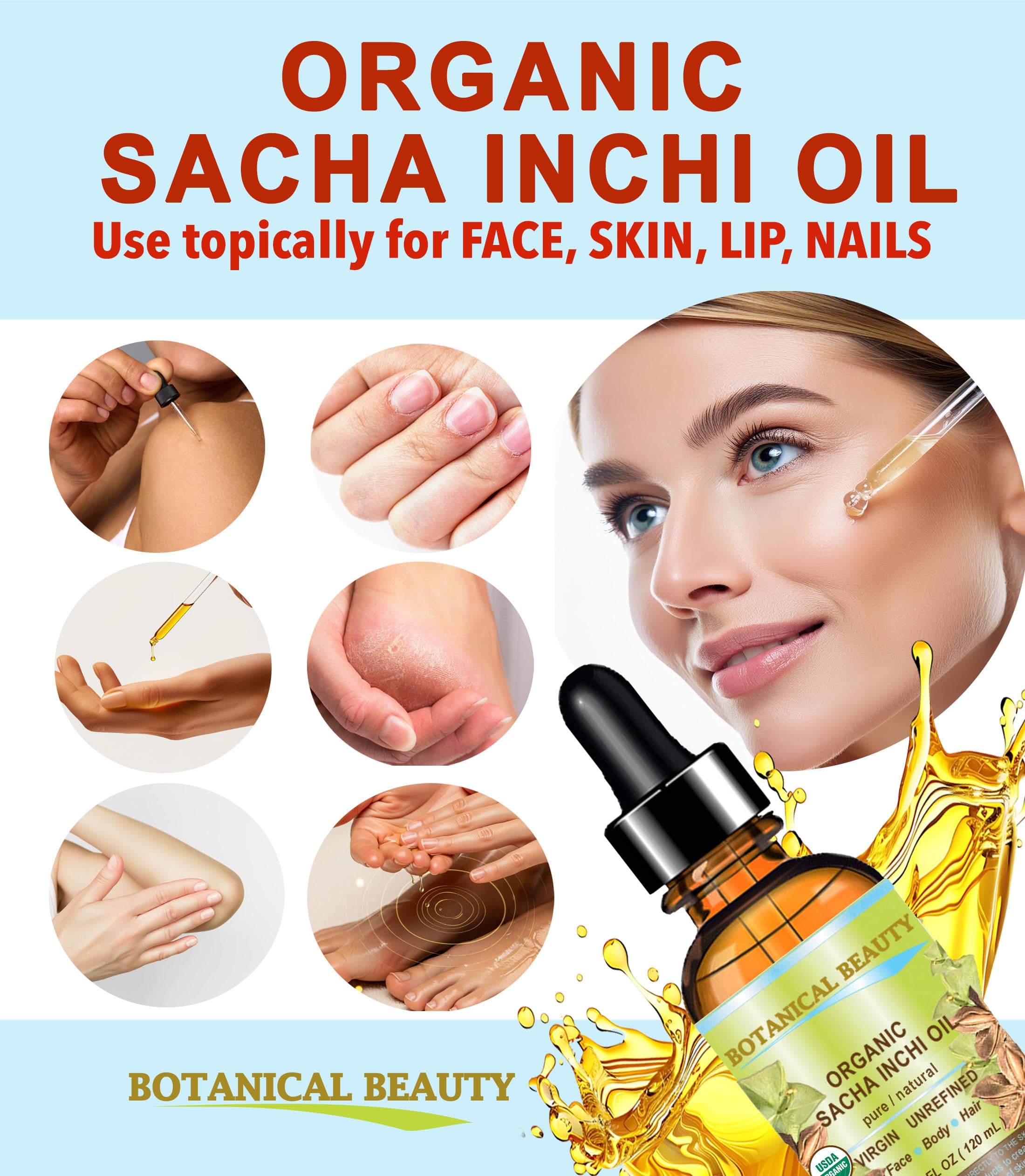 Botanical Beauty Organic Sacha Inchi Oil – 100% Pure Cold-Pressed Carrier Oil (4 oz / 120 ml)