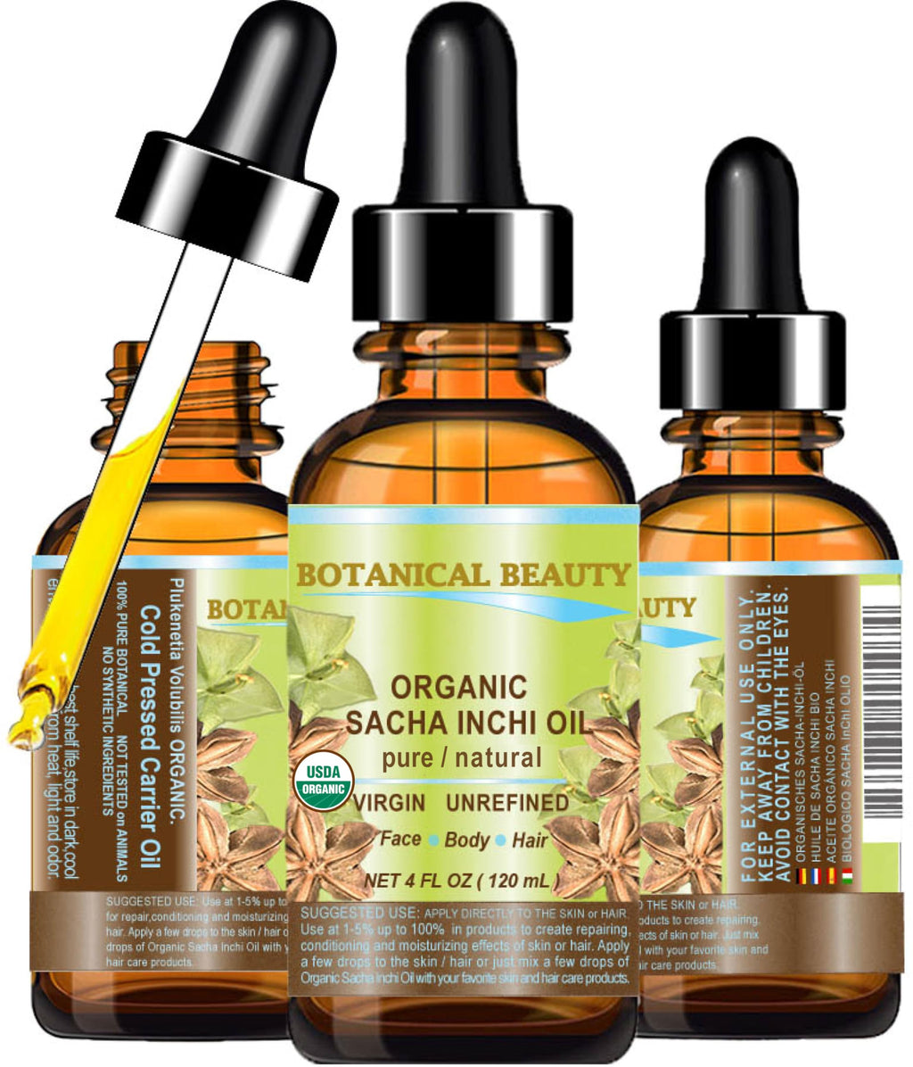 Botanical Beauty Organic Sacha Inchi Oil – 100% Pure Cold-Pressed Carrier Oil (4 oz / 120 ml)