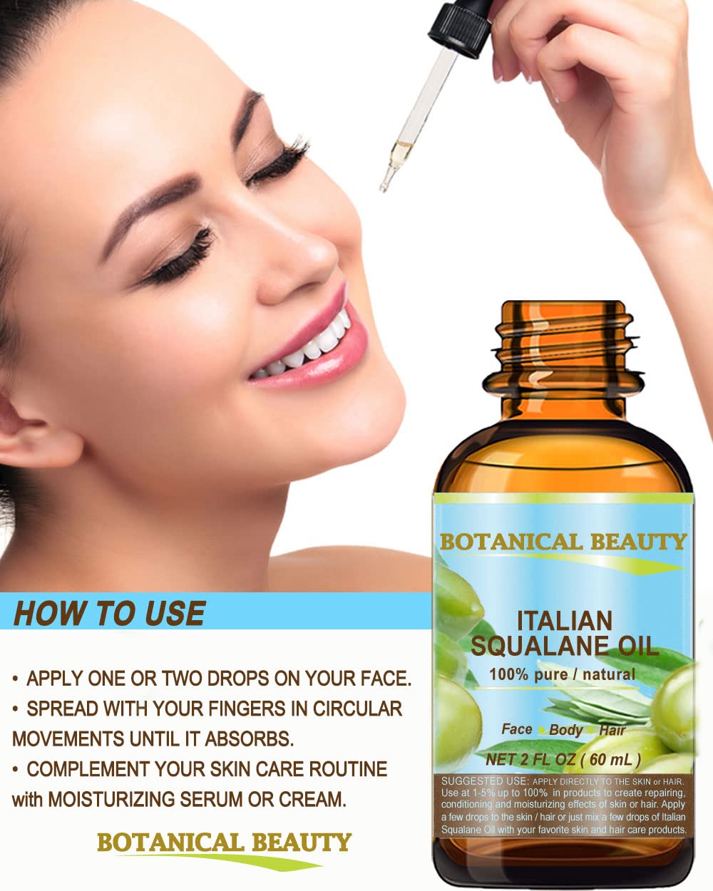 Botanical Beauty Squalane – 100% Pure Olive Oil Moisturizer (2 fl oz)