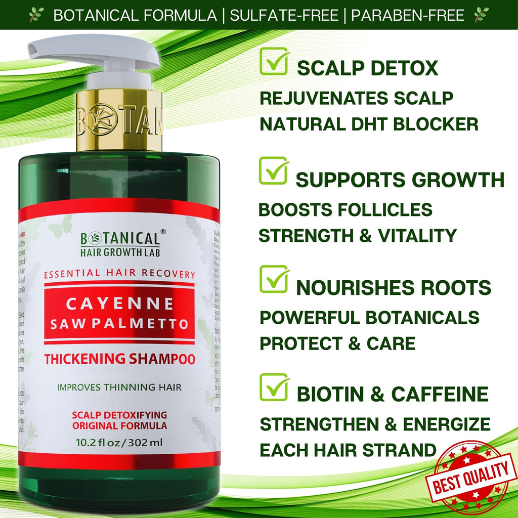 Botanical Cayenne Shampoo with Saw Palmetto – Thickening & Scalp-Stimulating | BOTANICAL HAIR GROWTH LAB 10.2 oz