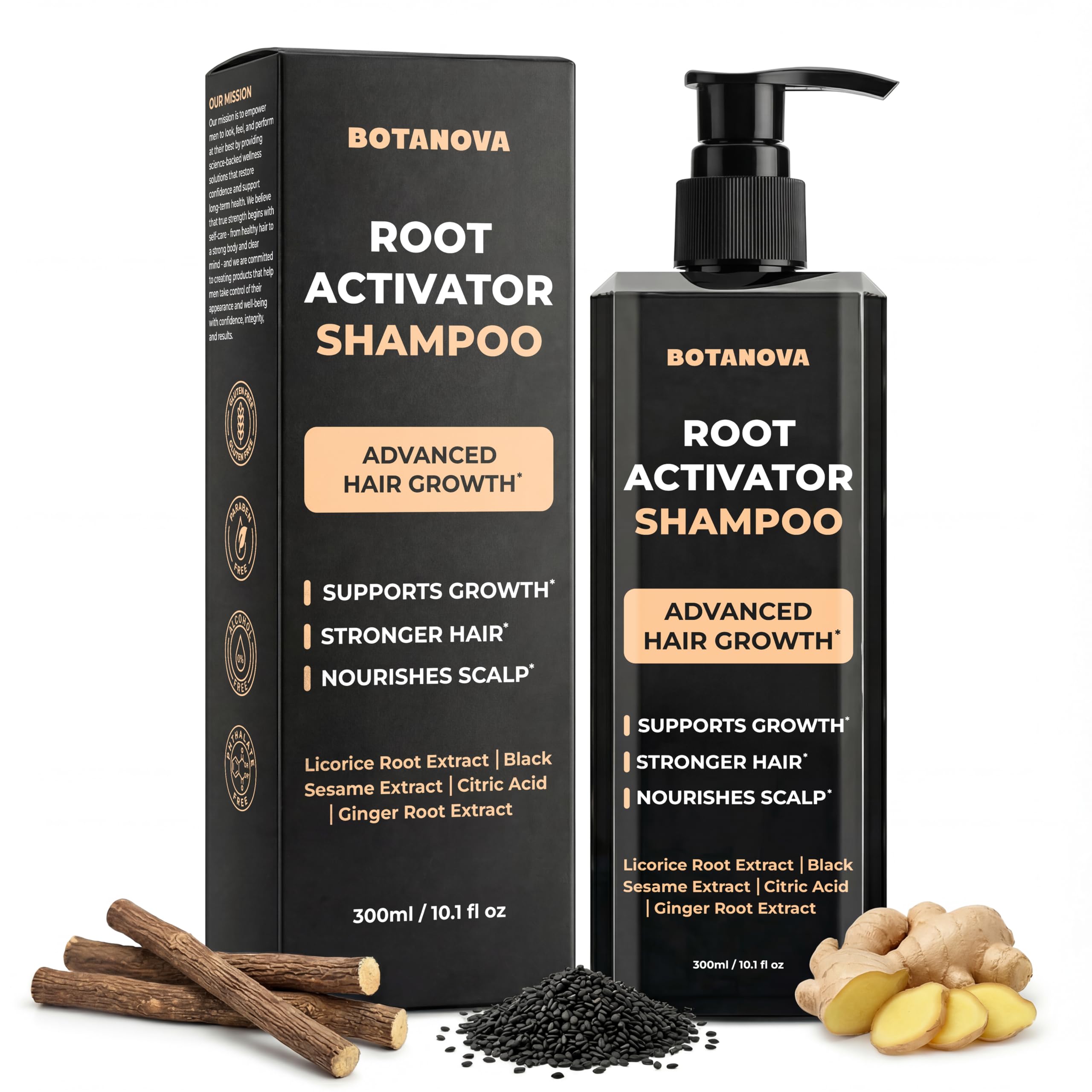 BOTANOVA Root Activator Shampoo for Men – Hair Growth Support & Fuller-Looking Hair | 10.1 fl oz