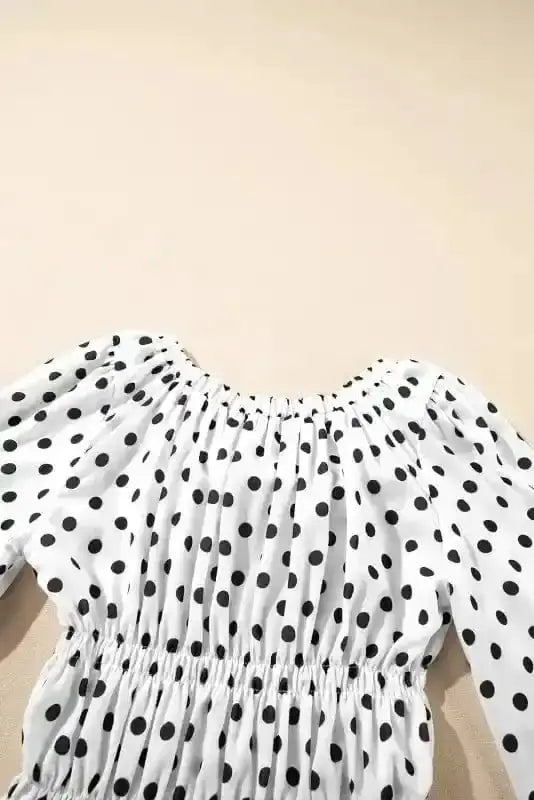 Polka Dot Bow Detail Puff Sleeve Peplum Blouse Women UK