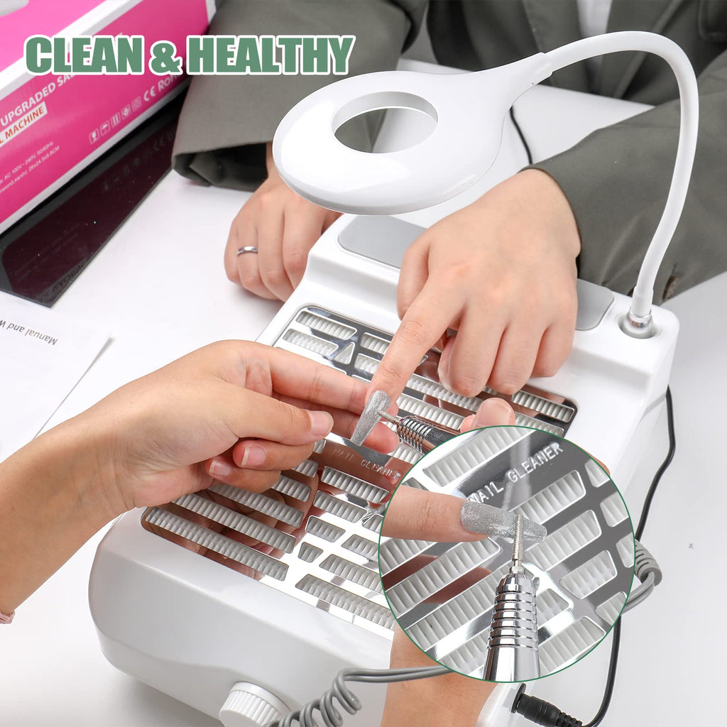 BQAN Nail Dust Collector 60W – Powerful Salon Vacuum with LED Lamp, Dust Brush & Hand Cushion