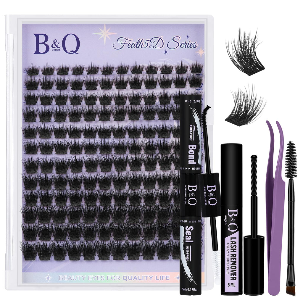 B&Qaugen Feath5D 03 Lash Clusters Kit – Wispy Fluffy, Glue & Tools (8-18mm C Curl)