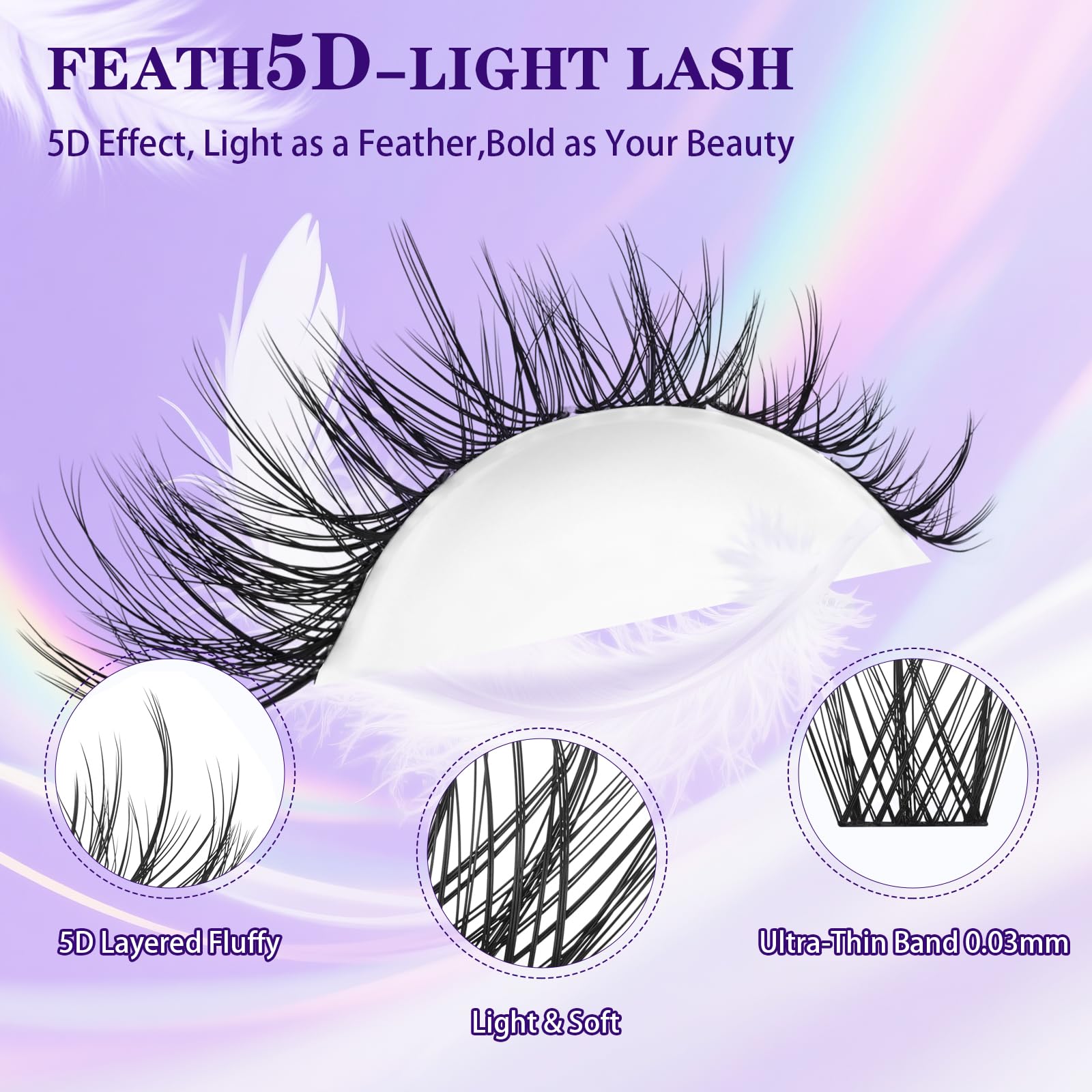 B&Qaugen Feath5D Lash Clusters Kit Wispy Fluffy 8-18mm C Curl Waterproof – Glue & Tools