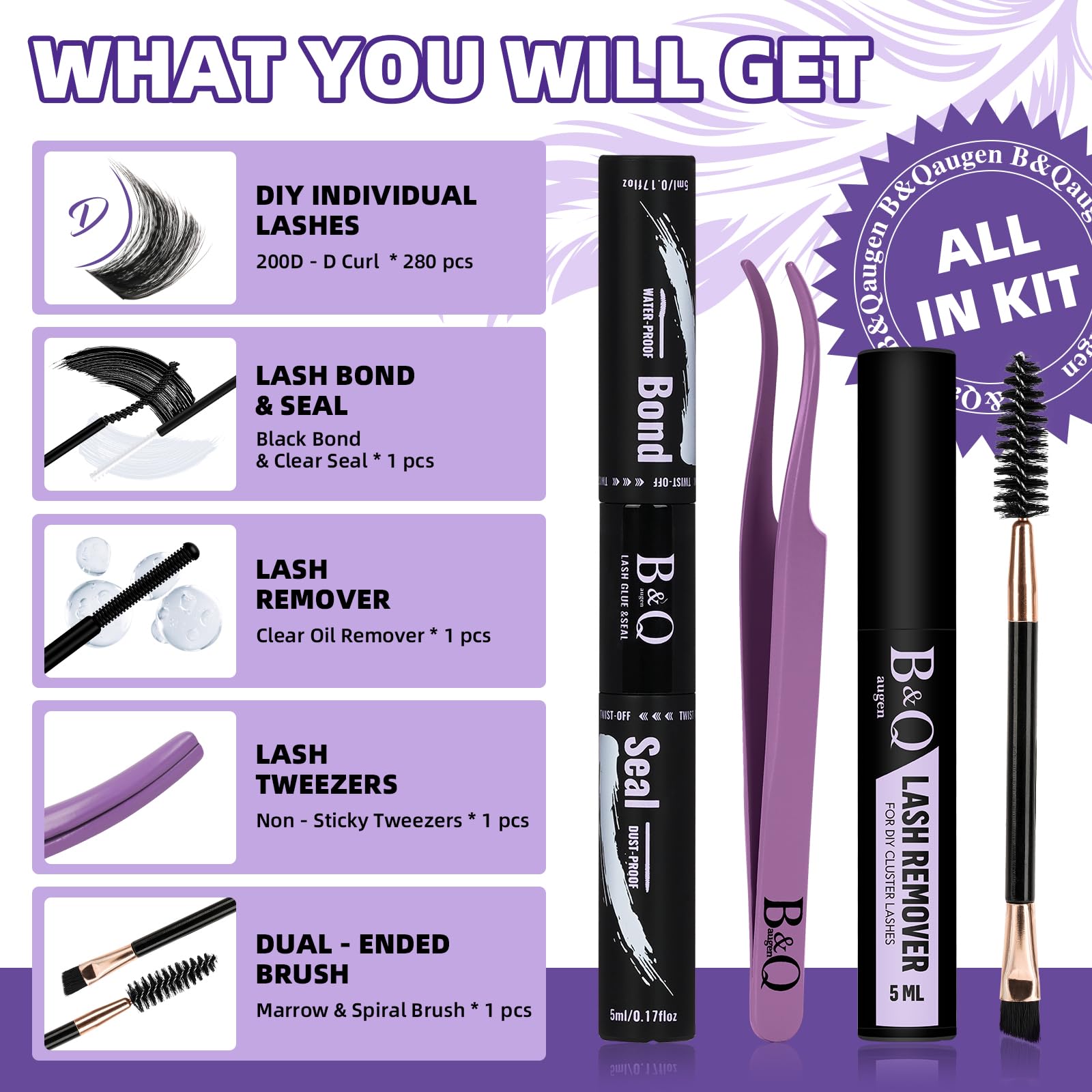 B&Q Lash Clusters Kit 280PCS Ultra Soft 70D+90D D Curl DIY Lash Extension Kit