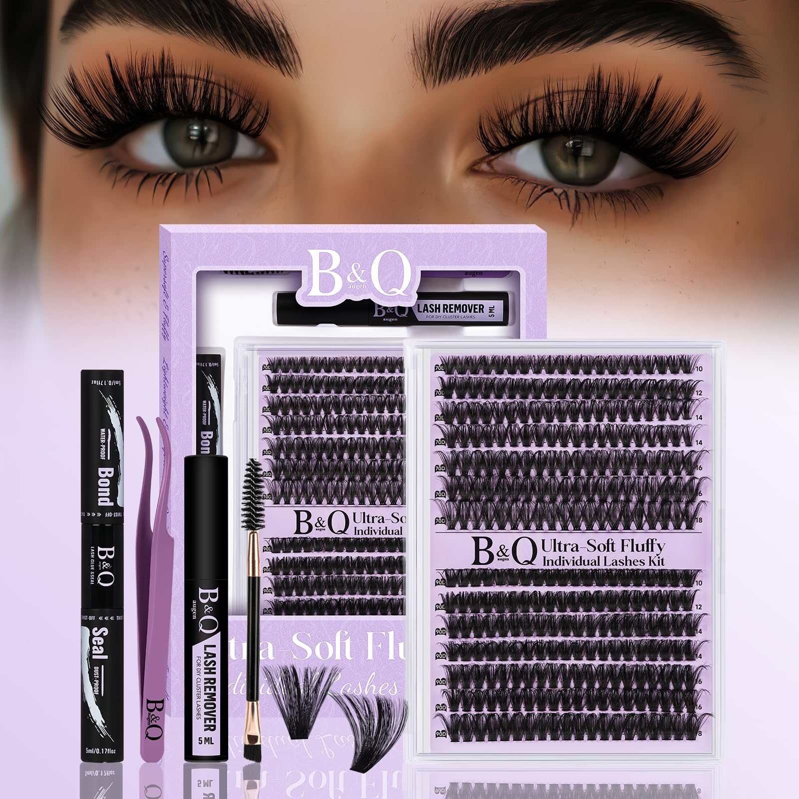 B&Q Lash Clusters Kit 280PCS Ultra Soft 70D+90D D Curl DIY Lash Extension Kit