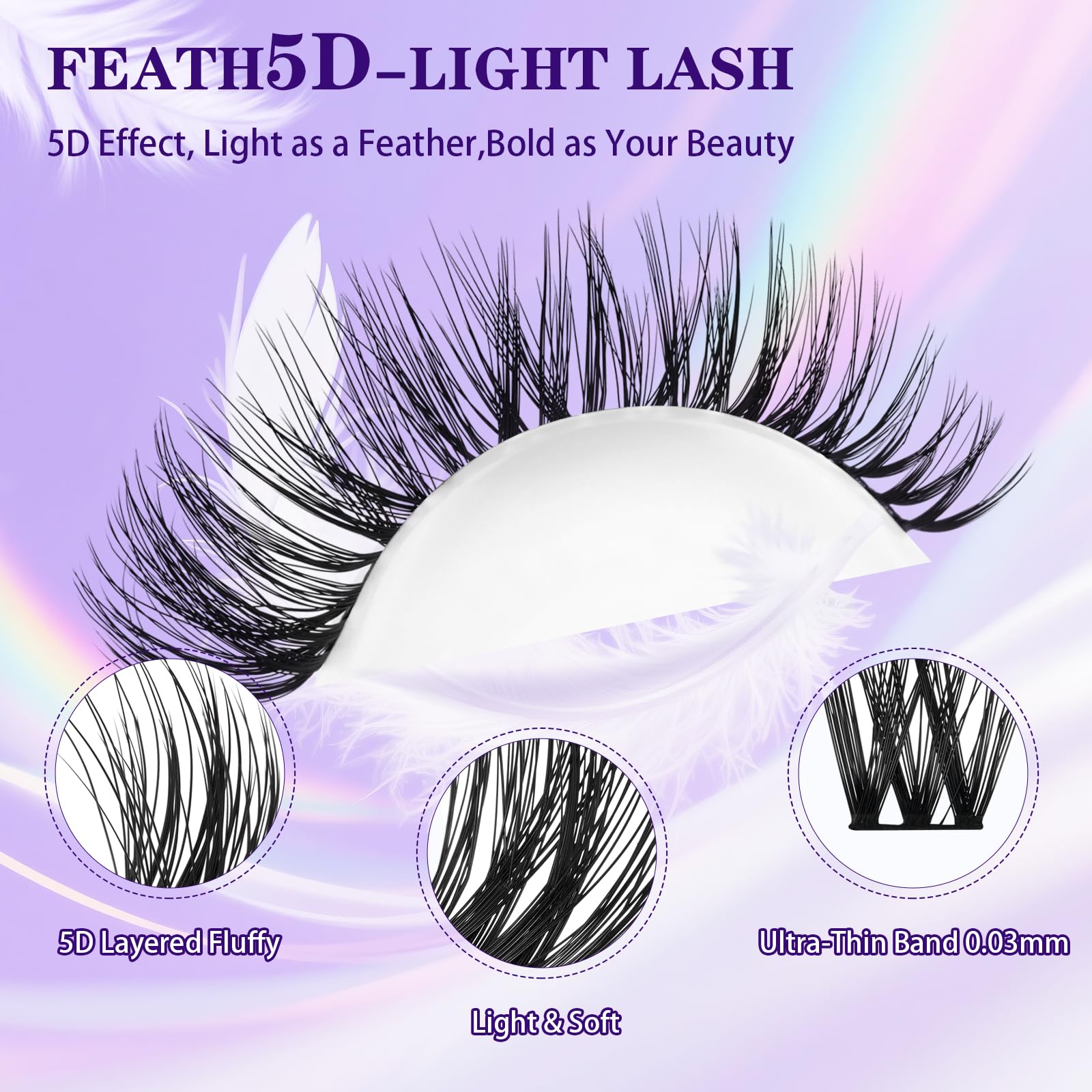 B&Qaugen Lash Clusters Kit Wispy Fluffy Feath5D – 8-18mm C Curl, Waterproof, Glue & Tools