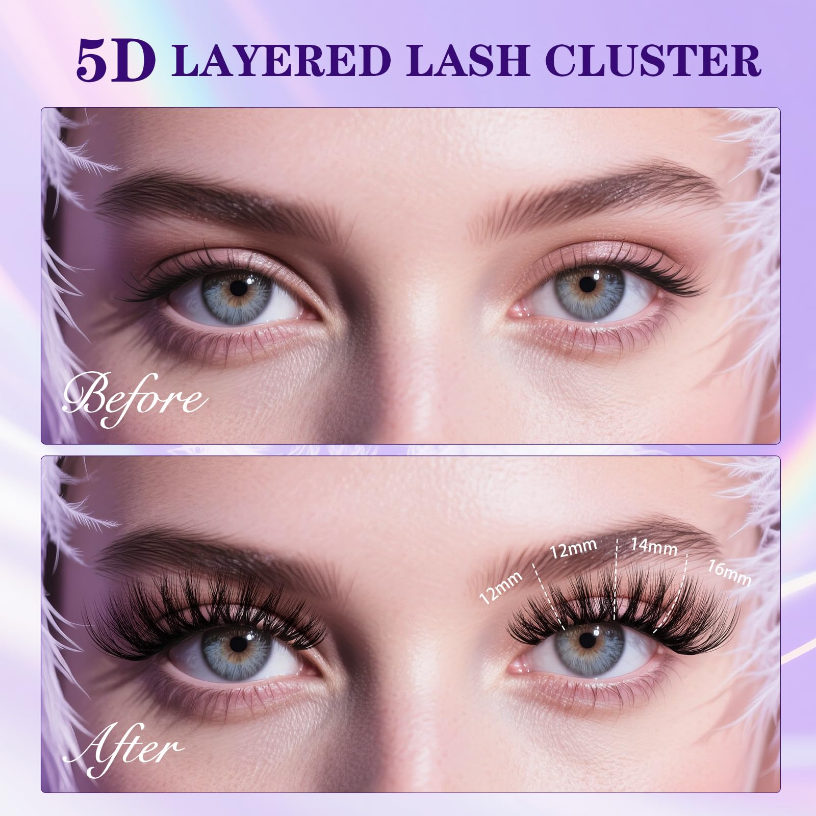 B&Qaugen Wispy Flora Feath5D Lash Clusters Kit – Lightweight 8-18mm C-Curl Lashes + Glue & Tools