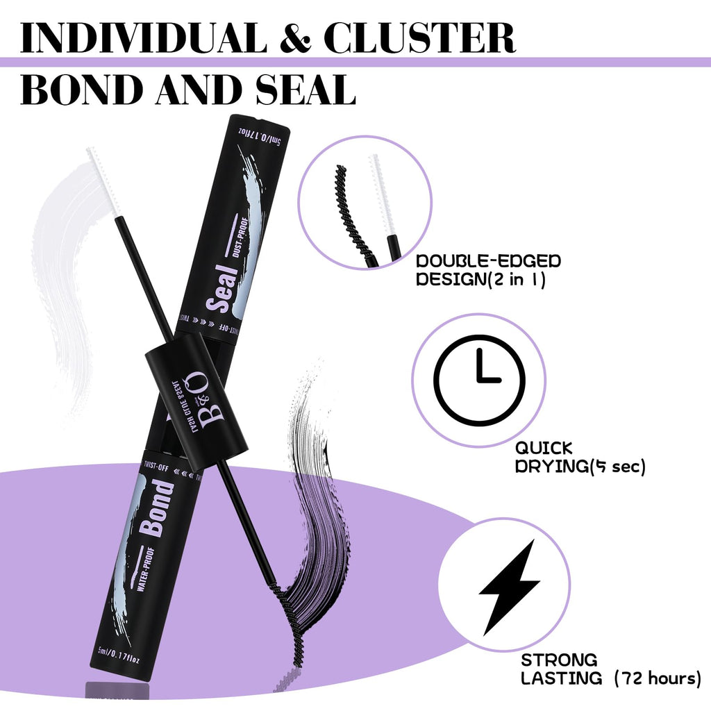 B&Qaugen Lash Clusters Kit 280PCS – DIY 40D-C Lashes with Bond and Seal