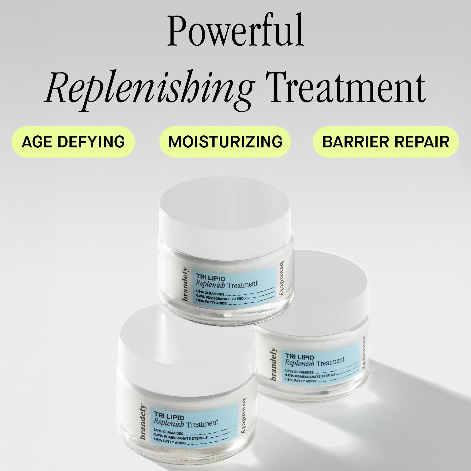 Brandefy Tri Lipid Replenish Treatment – Ceramides, Sterols, Fatty Acids + Peptide Moisturizer (1.6 oz)
