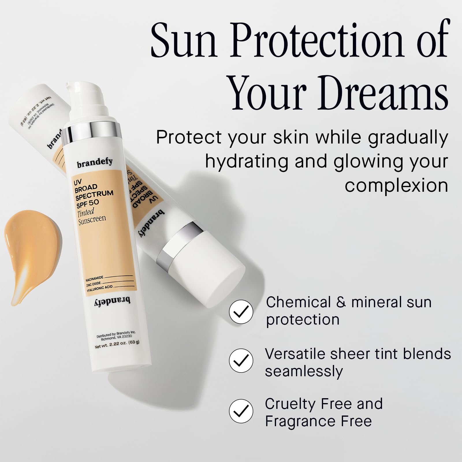 Brandefy UV Tinted SPF 50: Hydrating Mineral Sunscreen with Niacinamide | Made in USA