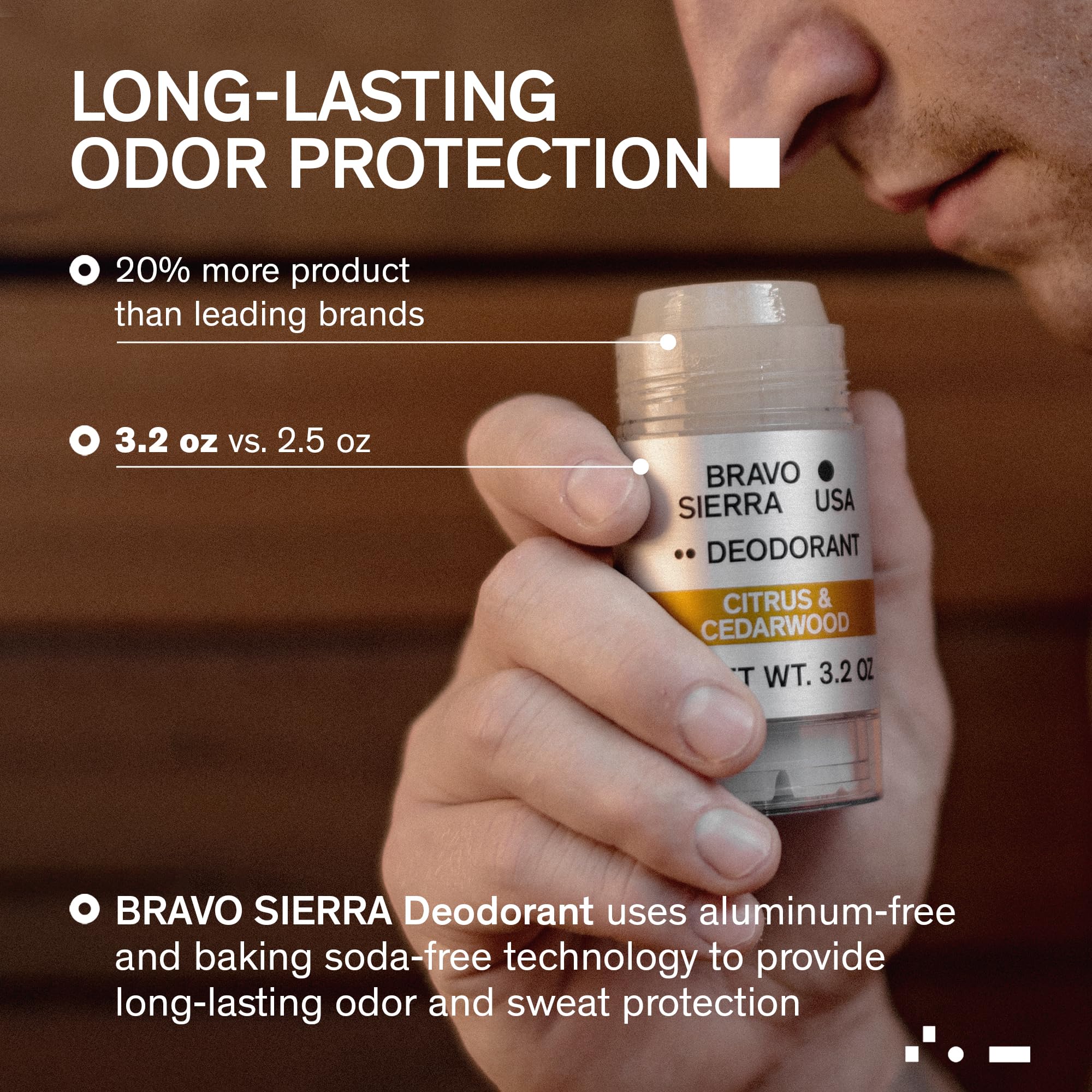 Bravo Sierra Aluminum-Free Deodorant for Men | Citrus & Cedarwood, 3.2 oz | Long-Lasting Odor & Sweat Protection