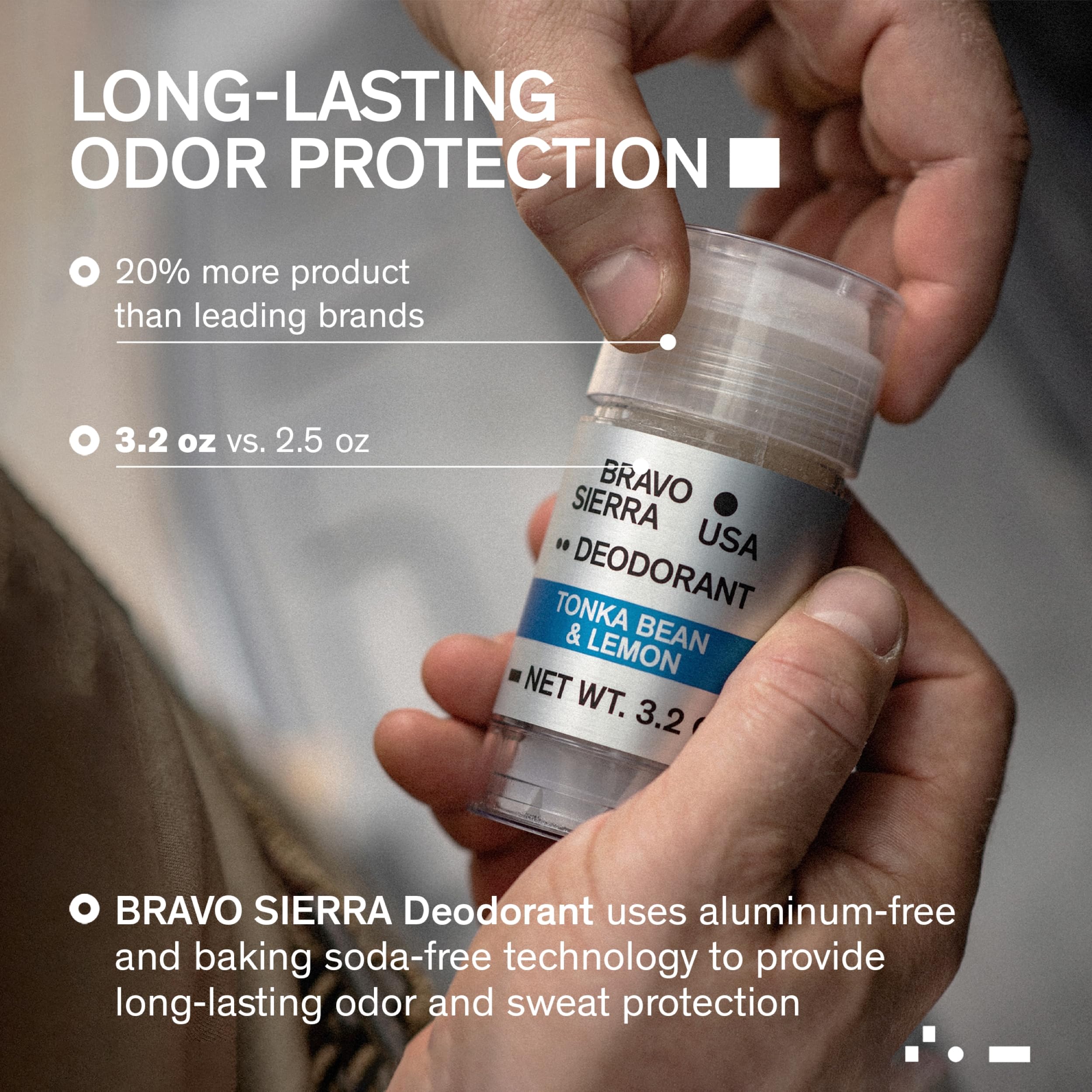 Bravo Sierra Aluminum-Free Deodorant for Men – Tonka Bean & Lemon, 3.2 oz