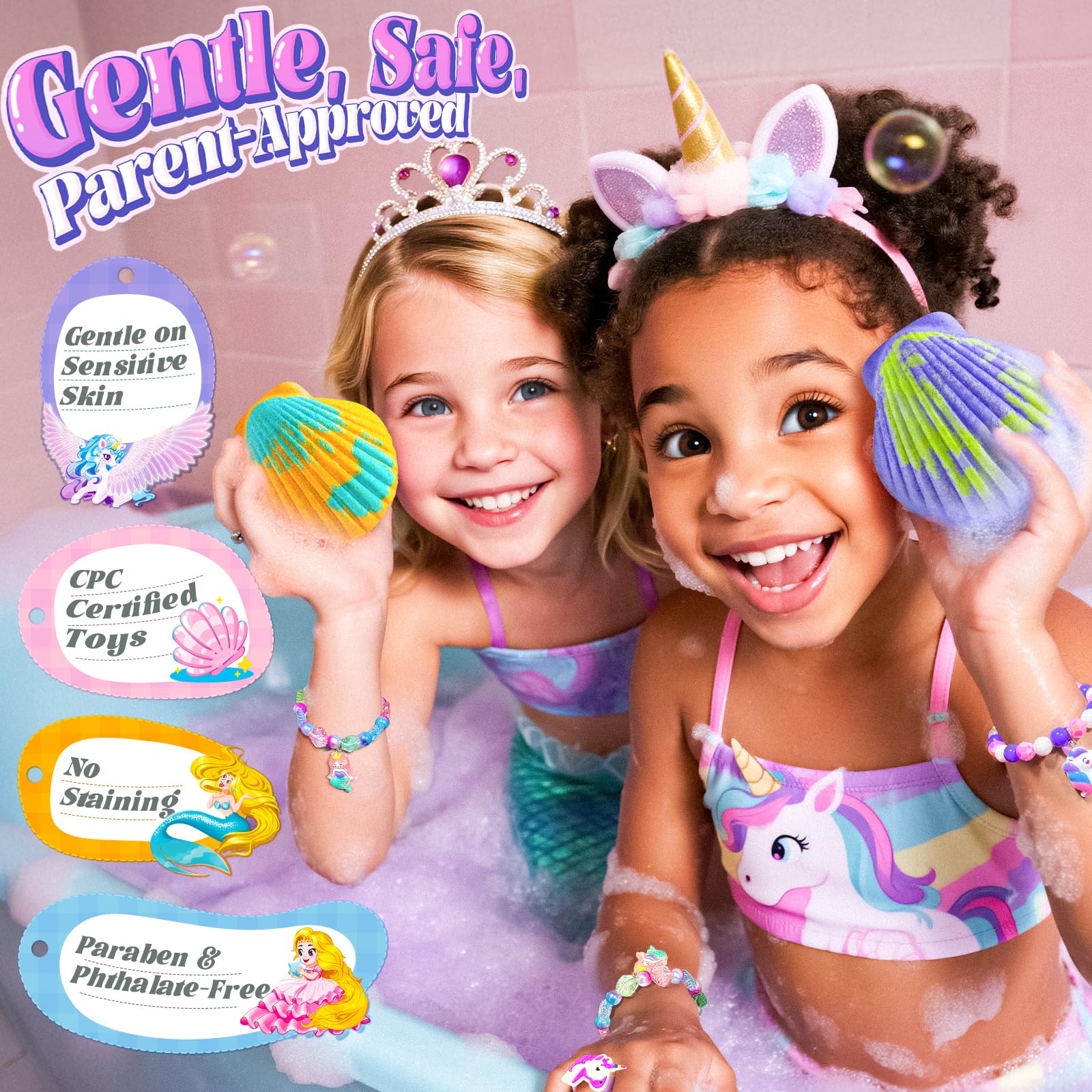 BreezeDream Shell Bath Bombs for Girls – 12-Pack Mermaid & Unicorn Gift Set with 20 Surprises