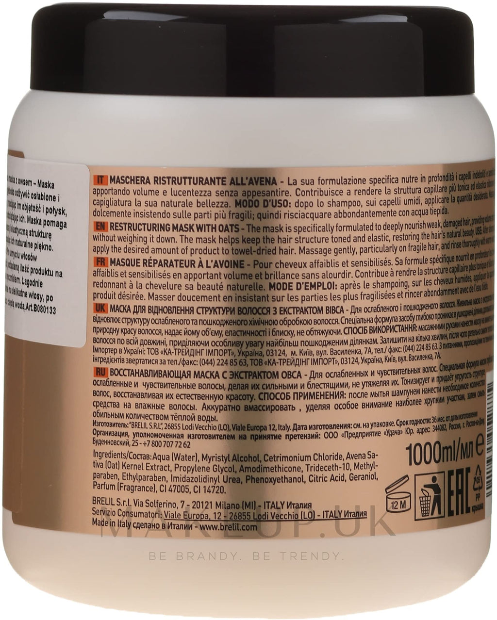 BRELIL Numero Restructuring Cream Mask with Oat Extracts – 1000 ml