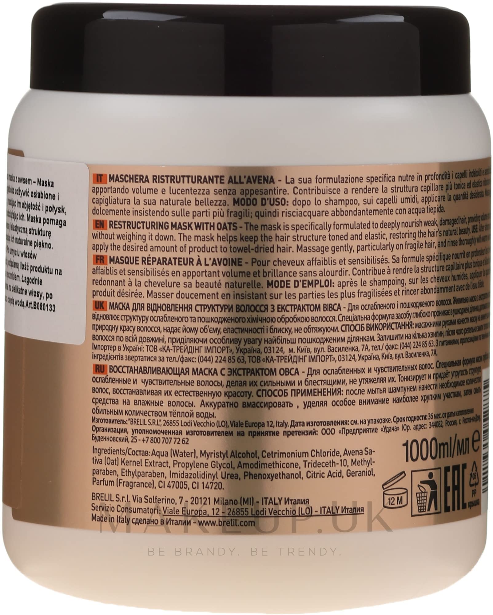 BRELIL Numero Restructuring Cream Mask with Oat Extracts – 1000 ml