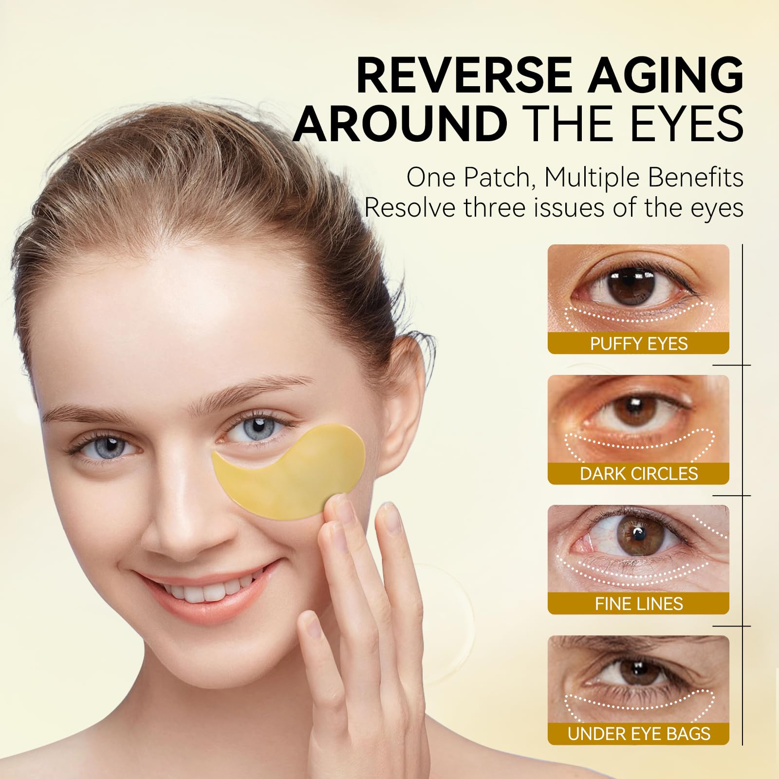 BREYLEE 24K Gold Eye Masks – 60 Pcs with Retinol & Caffeine for Puffiness, Dark Circles, Fine Lines