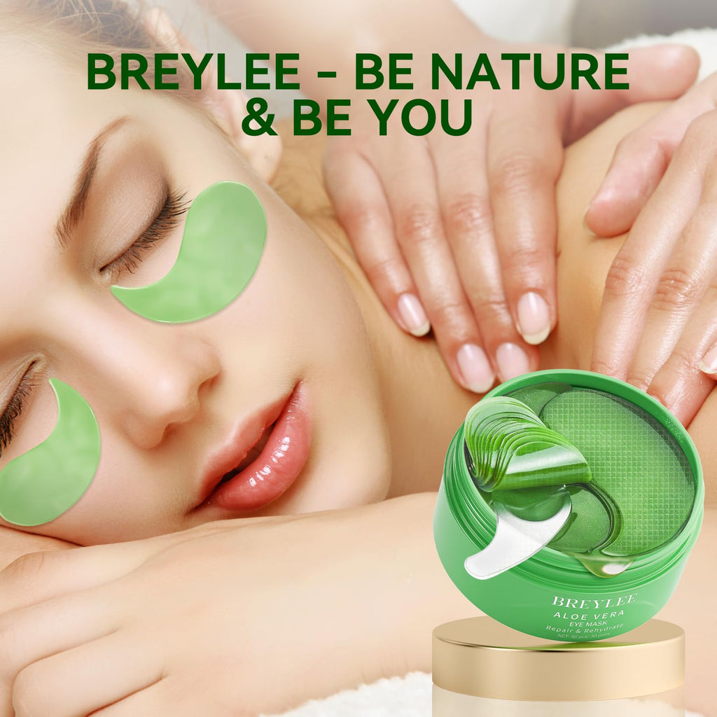 BREYLEE Aloe Vera Eye Masks – 60 Pcs for Puffy Eyes & Dark Circles