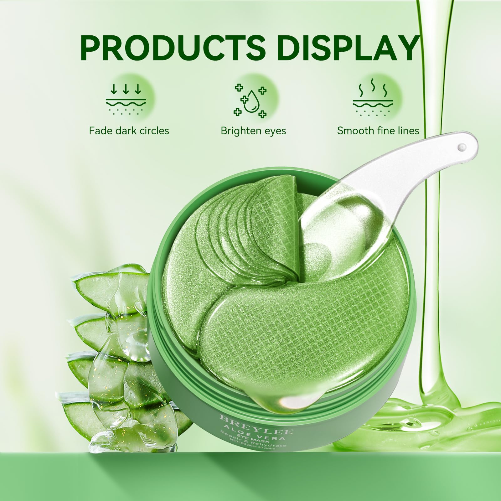 BREYLEE Aloe Vera Eye Masks – 60 Pcs for Puffy Eyes & Dark Circles