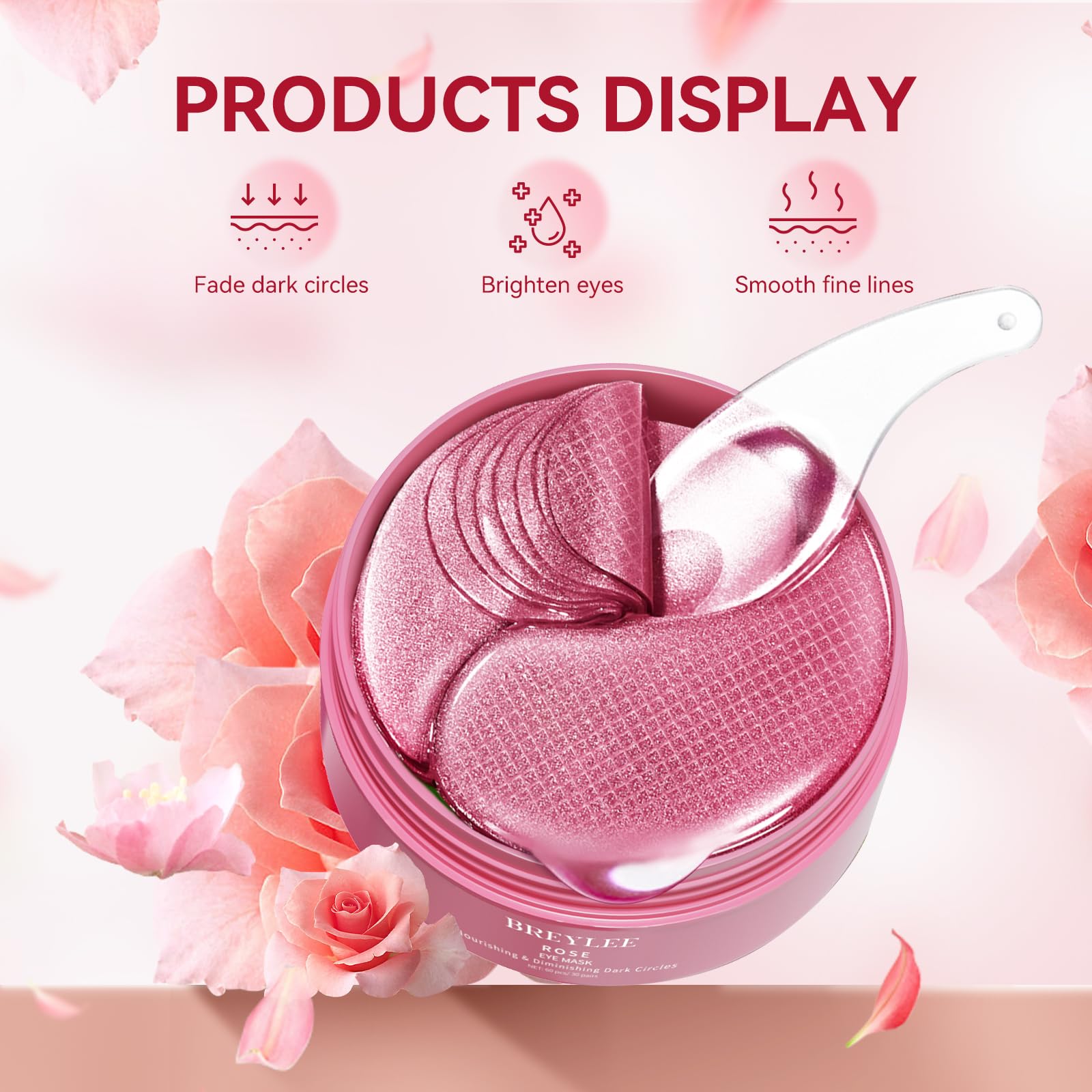 BREYLEE Rose Eye Patch – Hydrating Under Eye Patches (60 Pcs) for Puffy Eyes