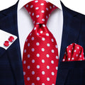 Bright Red Polka Dot Silk Tie - With Matching Cufflinks & Pocket Square