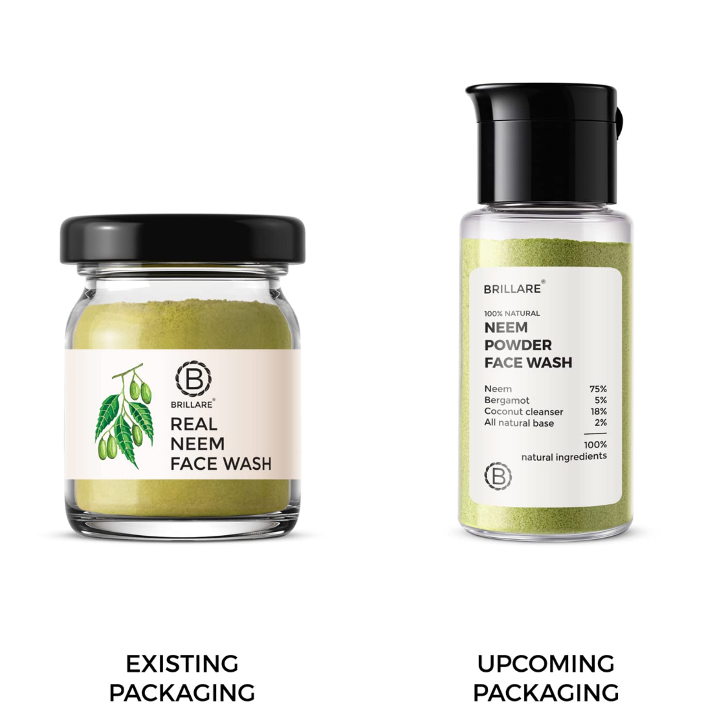 BRILLARE Real Neem Powder Facial Cleanser – Oil Control Face Wash, 15g | Vegan & Sulfate-Free