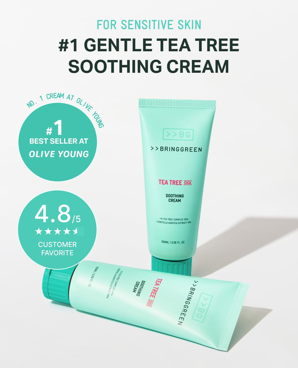 BRING GREEN Tea Tree Cica Soothing Cream Plus 100ml – Pack of 2