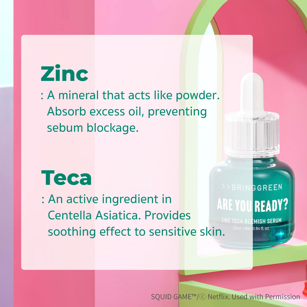 BRING GREEN X NETFLIX SQUID GAME Edition Zinc Teca Serum 25mL | Calming & Oil-Control Serum + Free Gonggi Game