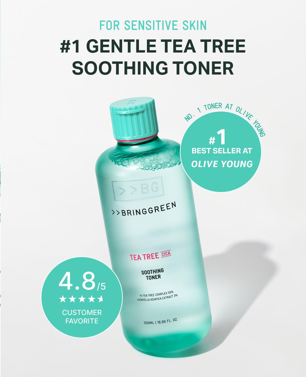BRING GREEN Tea Tree CICA Toner – Soothing, Hydrating Daily Toner (8.5 fl oz / 250 ml)