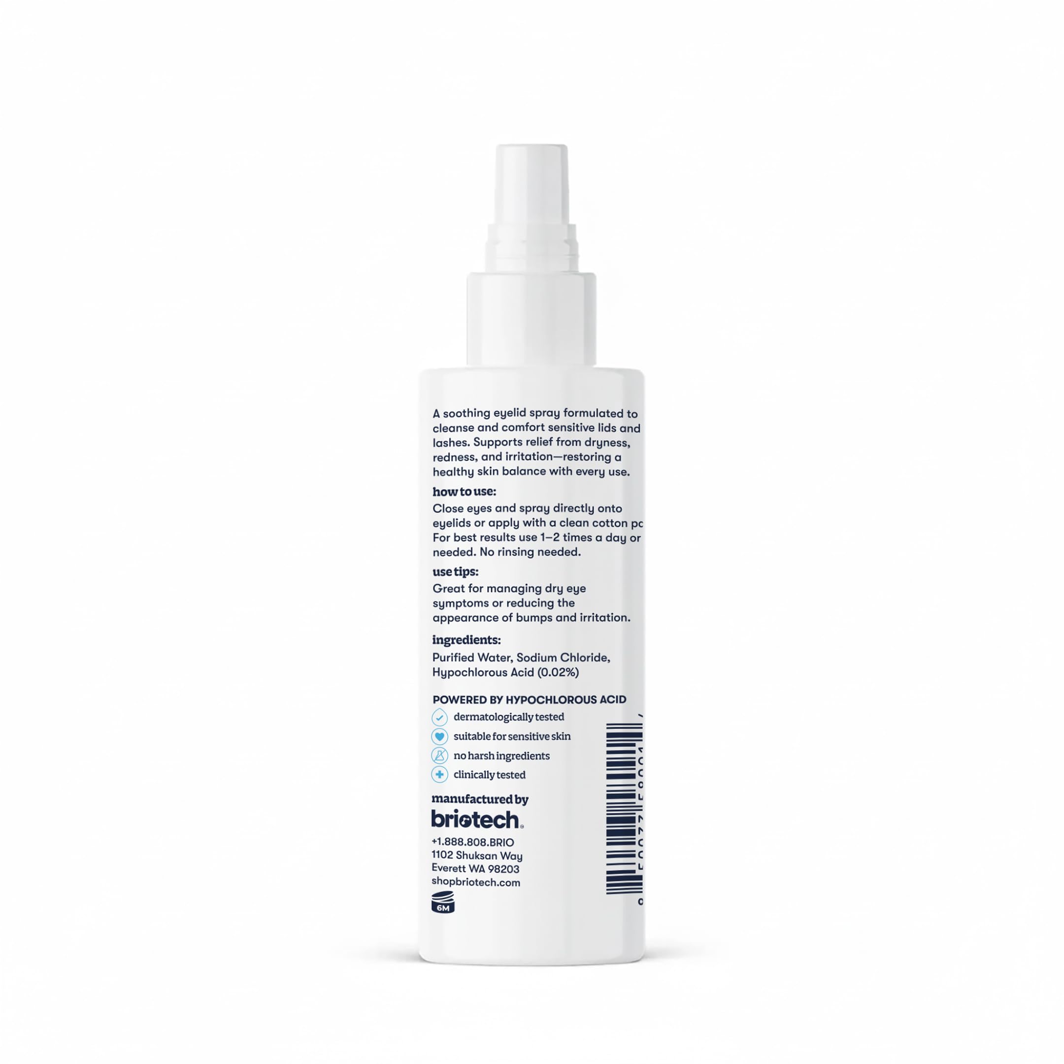BRIOTECH Eyelid Cleanser with Hypochlorous Acid Spray – Gentle Lid & Lash Cleanser, Travel Size 2 fl oz