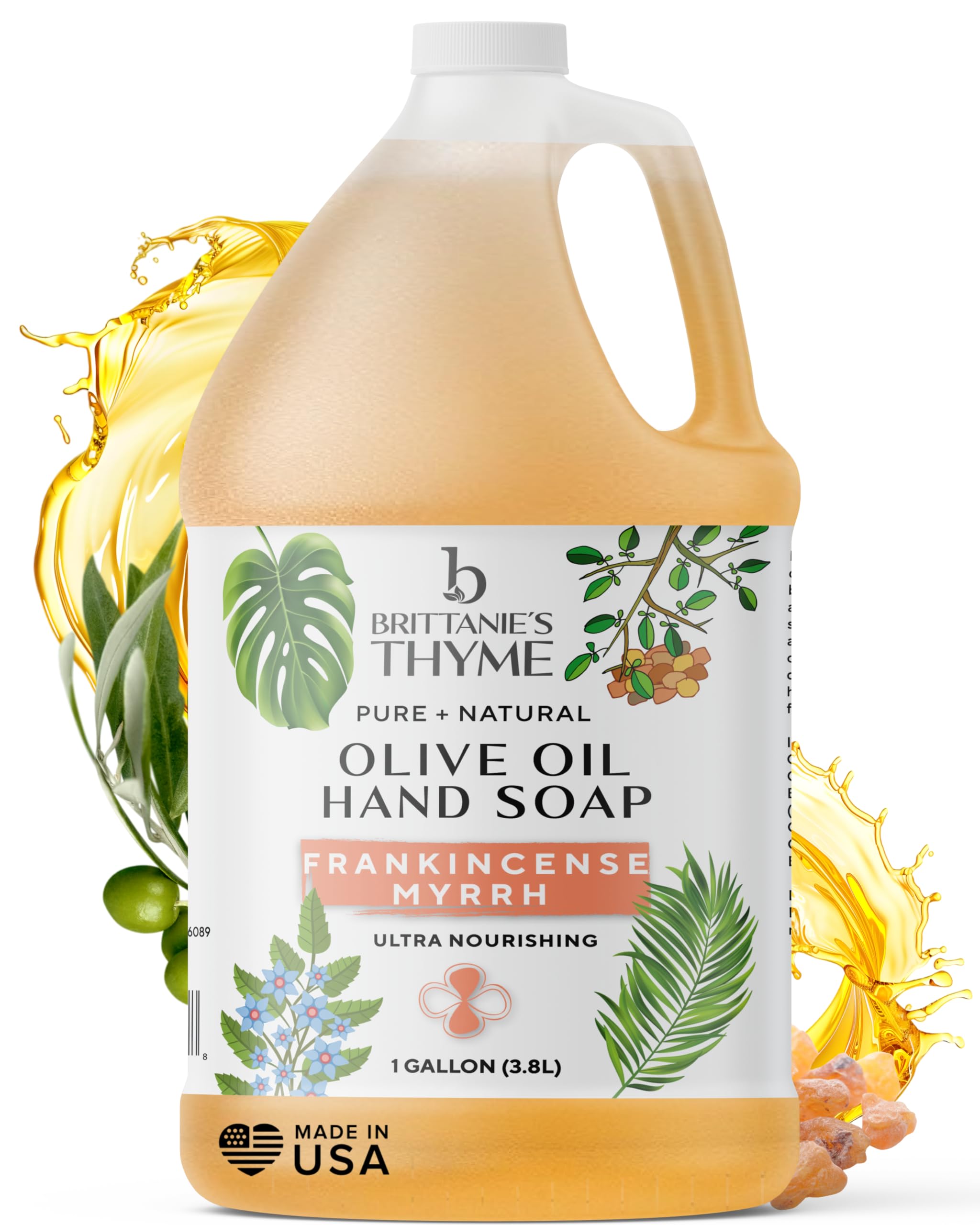 Brittanie's Thyme Pure Organic Castile Soap Refill with Frankincense — 1 Gallon | Vegan, Gluten-Free, Non-GMO