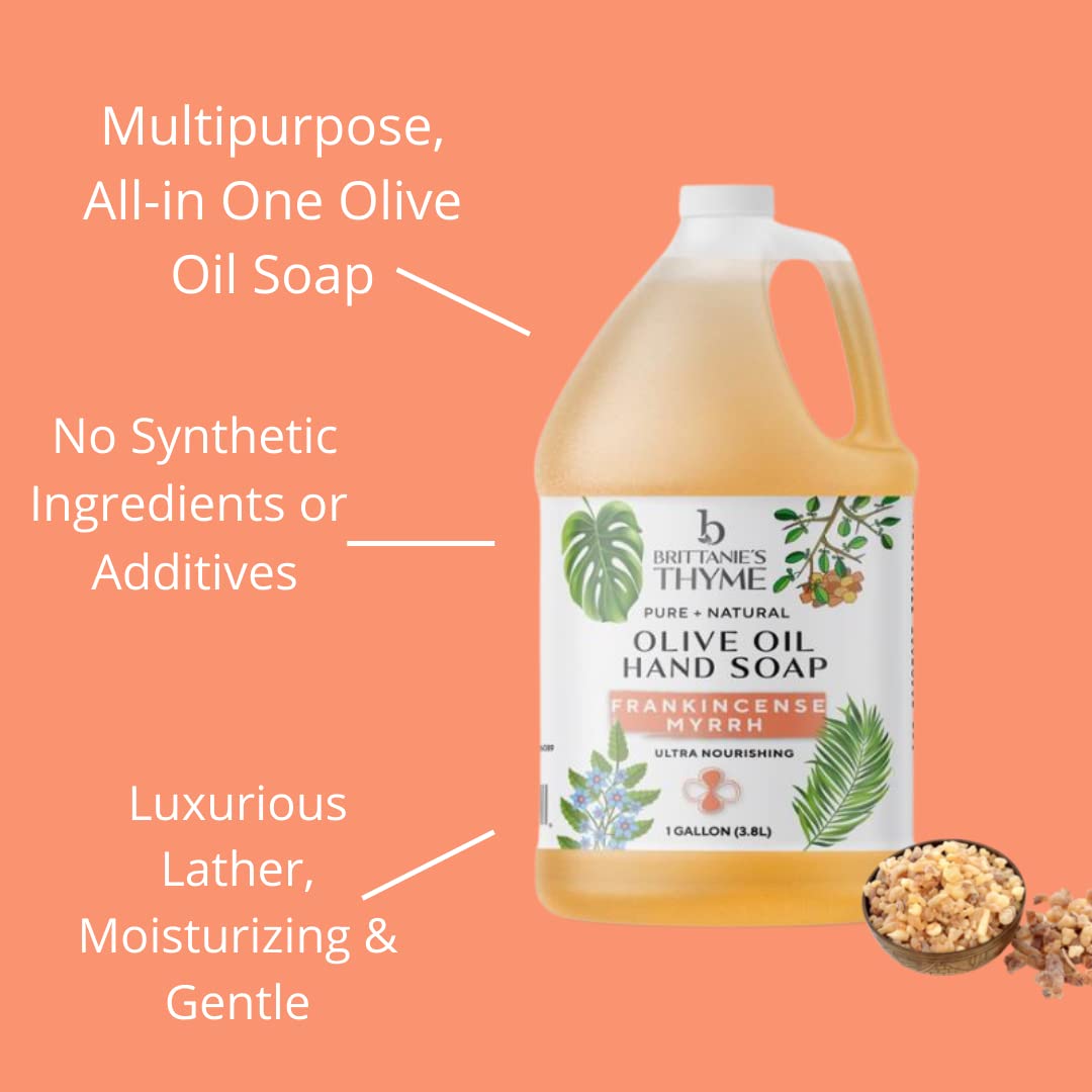 Brittanie's Thyme Pure Organic Castile Soap Refill with Frankincense — 1 Gallon | Vegan, Gluten-Free, Non-GMO