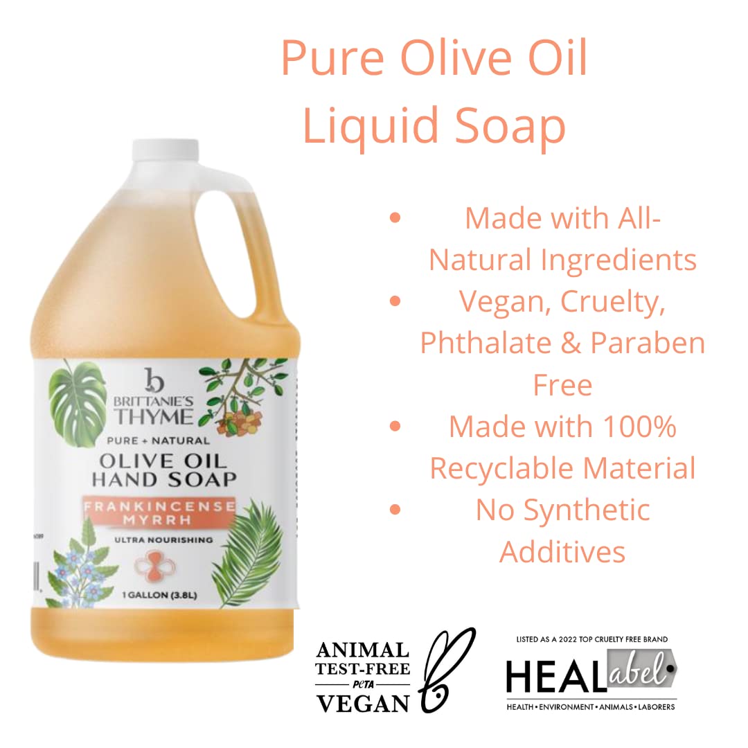 Brittanie's Thyme Pure Organic Castile Soap Refill with Frankincense — 1 Gallon | Vegan, Gluten-Free, Non-GMO