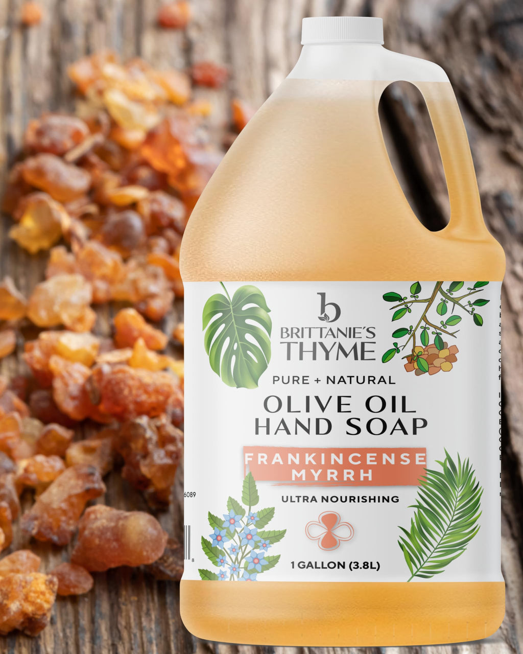 Brittanie's Thyme Pure Organic Castile Soap Refill with Frankincense — 1 Gallon | Vegan, Gluten-Free, Non-GMO