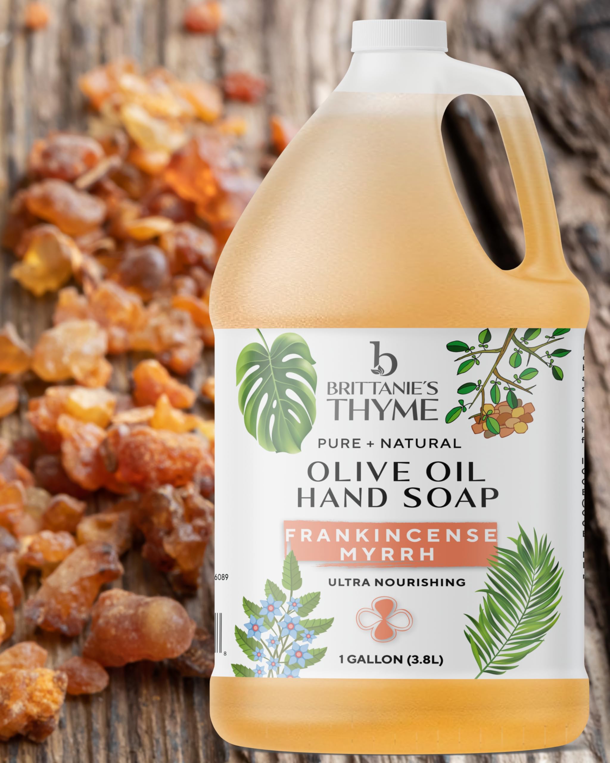 Brittanie's Thyme Pure Organic Castile Soap Refill with Frankincense — 1 Gallon | Vegan, Gluten-Free, Non-GMO
