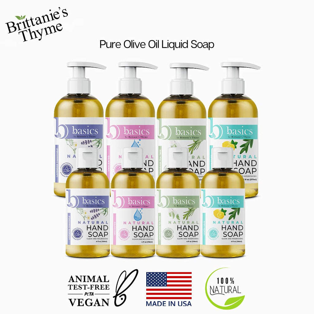 Brittanie's Thyme Basics Hand Soap – Natural Olive Oil, Lemongrass Tea Tree, 12 oz, Pack of 3