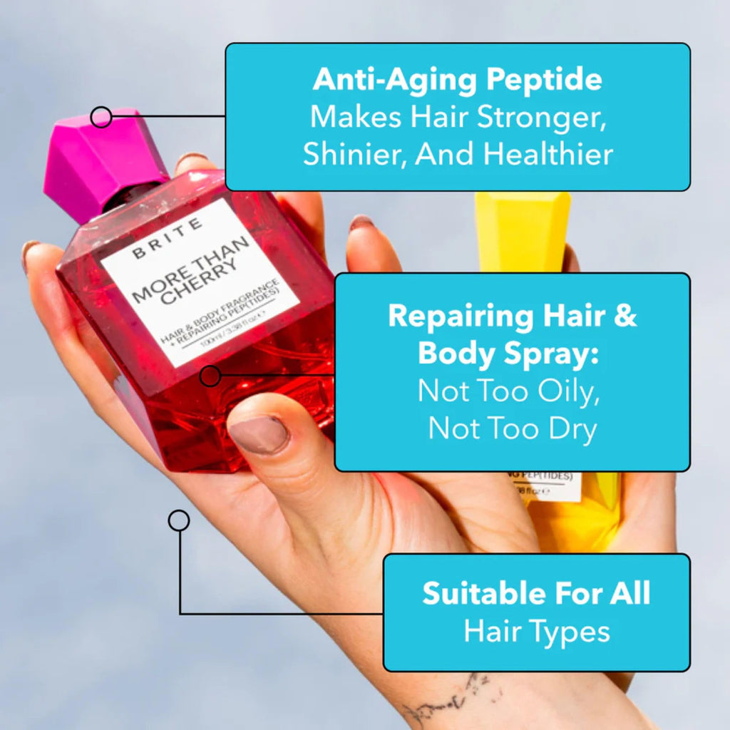 Brite Hair & Body Fragrance with Repairing Peptides – Dual-Action Spray for Hair & Skin, Sweet & Fruity Scent (3.38 Fl Oz)