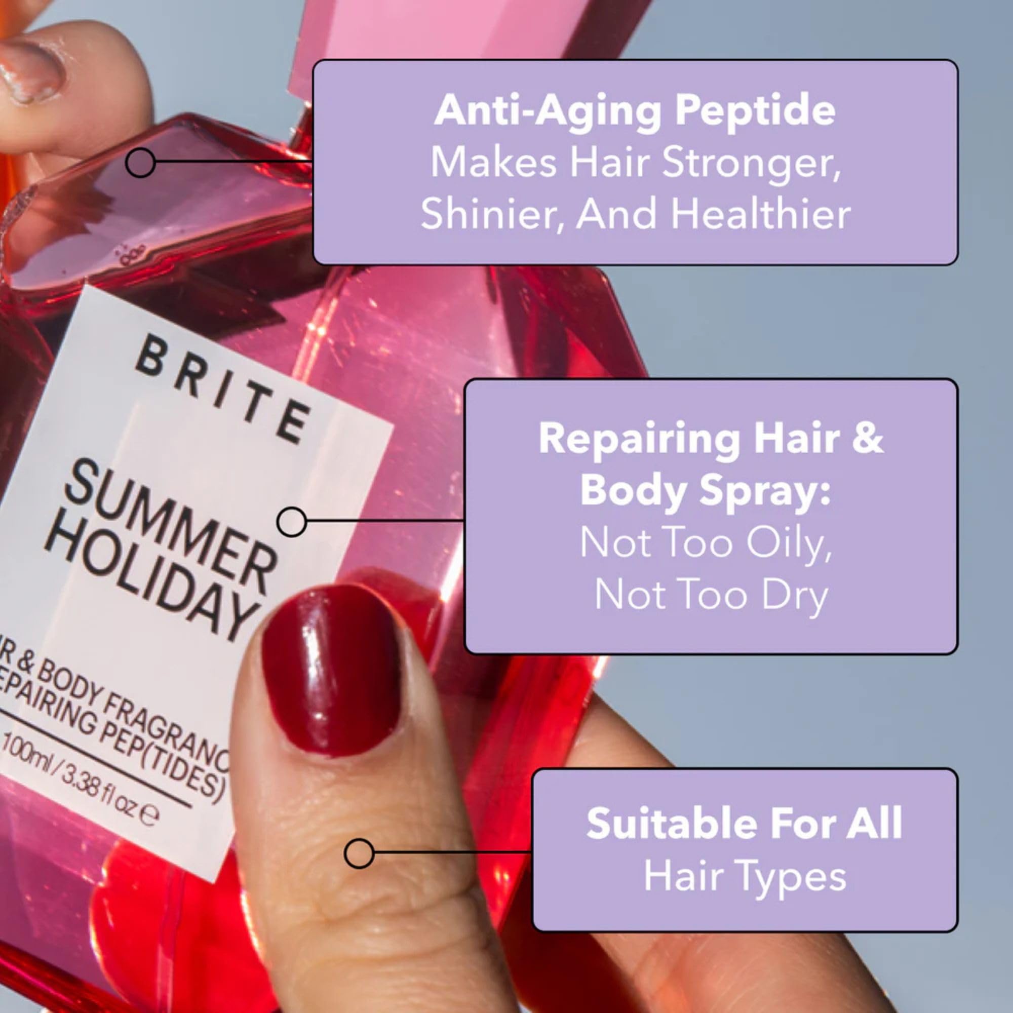 Brite Hair & Body Fragrance with Repairing Anti-Aging Peptides – Tropical Scent (3.38 Fl Oz)