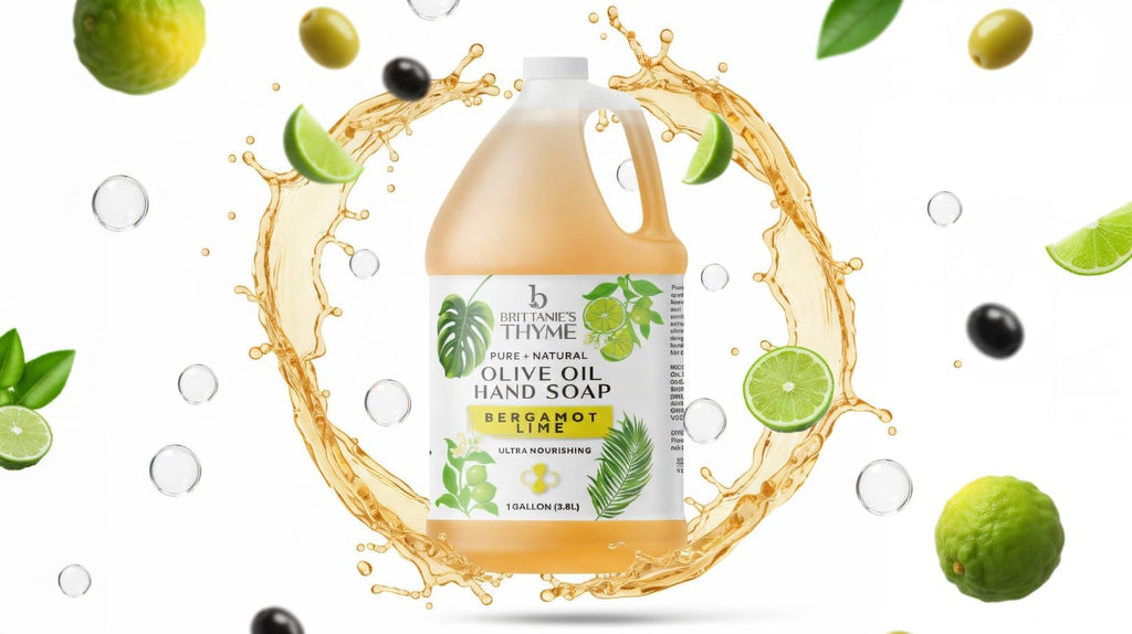 Brittanie's Bergamot Lime Pure Castile Olive Oil Liquid Soap – 1 Gallon, Vegan, Sulfate-Free, Multi-Purpose